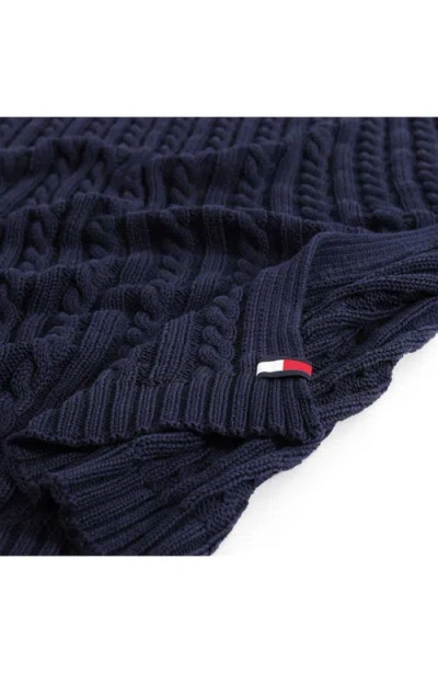 Tommy Hilfiger Cable Knit Solid Throw In Blue