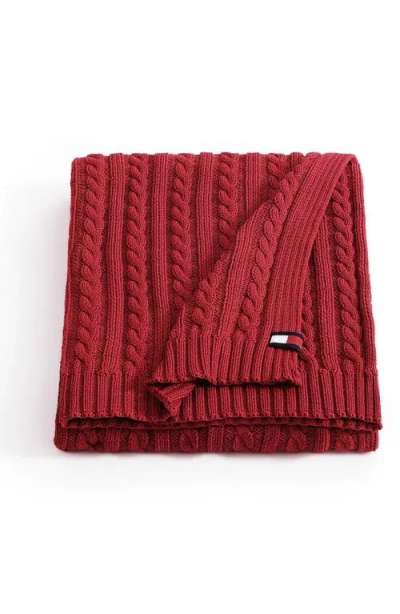 Tommy Hilfiger Cable Knit Solid Throw In Red