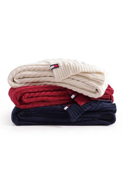 Tommy Hilfiger Cable Knit Solid Throw In Red