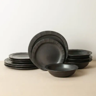 Stone Lain Oasis Stoneware 12-piece Dinnerware Set In Black
