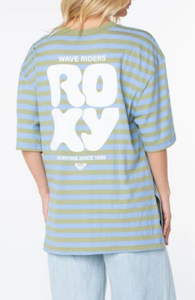 Roxy Old School Stripe Oversize Graphic T-shirt In Blue