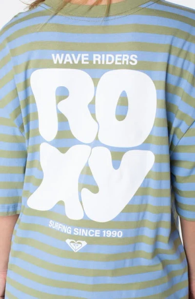 Roxy Old School Stripe Oversize Graphic T-shirt In Blue