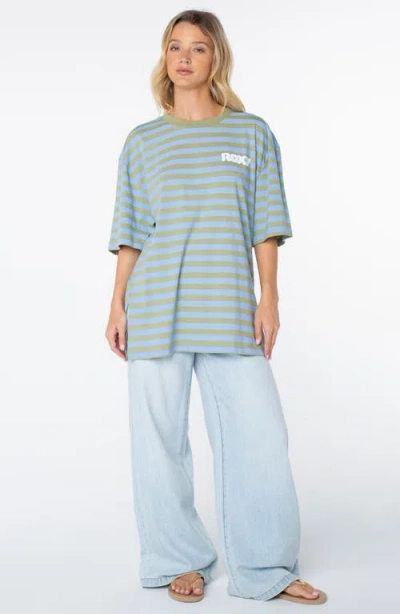 Roxy Old School Stripe Oversize Graphic T-shirt In Blue