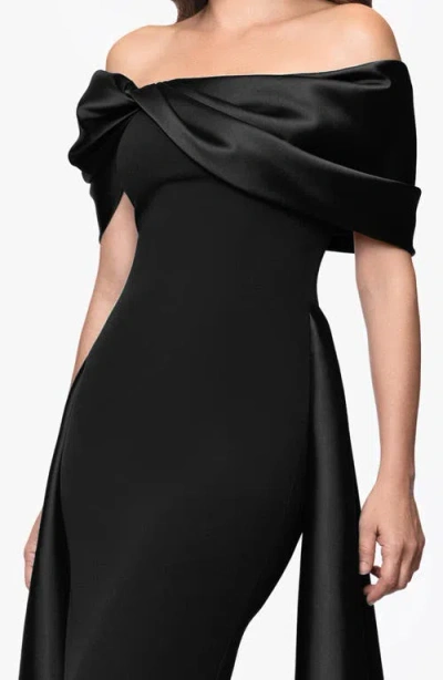 Betsy & Adam Off The Shoulder Cape Detail Gown In Black