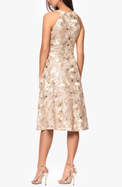 Betsy & Adam Sequin Soutache Lace Sleeveless Cocktail Dress In Neutral