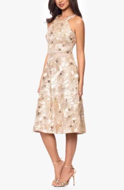 Betsy & Adam Sequin Soutache Lace Sleeveless Cocktail Dress In Neutral