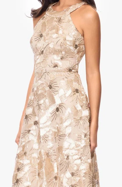 Betsy & Adam Sequin Soutache Lace Sleeveless Cocktail Dress In Neutral
