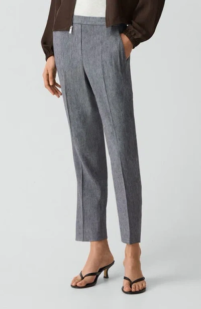Theory Treeca Linen Blend Pull-on Crop Pants In Gray