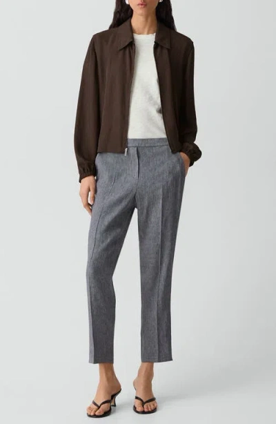 Theory Treeca Linen Blend Pull-on Crop Pants In Gray