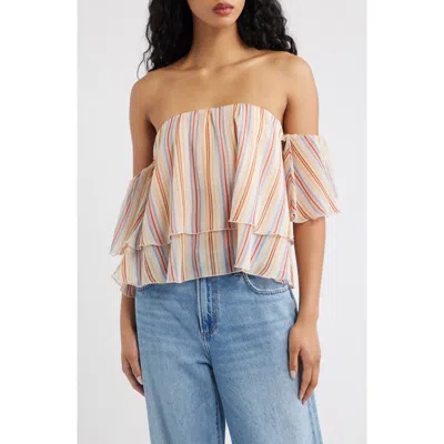 Mango Ruffles Stripe-patterned Blouse In Neutral