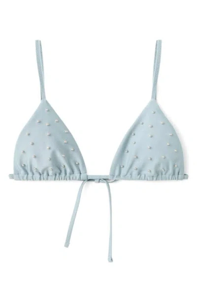Mango Beaded Triangle Bikini Top In Blue