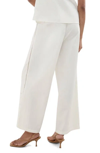 Mango Wide Leg Openwork Embroidered Pants In White