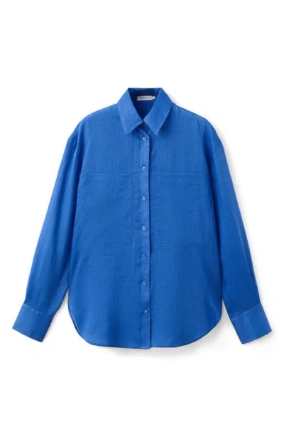 Mango Ramie Button-up Shirt In Blue