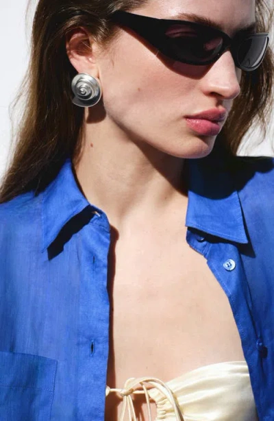 Mango Ramie Button-up Shirt In Blue