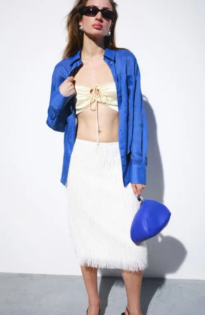 Mango Ramie Button-up Shirt In Blue