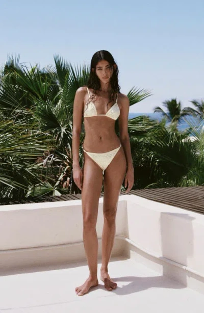Mango Studded Triangle Bikini Top In Yellow