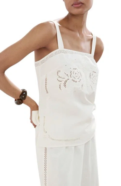 Mango Embroidered Tank In White