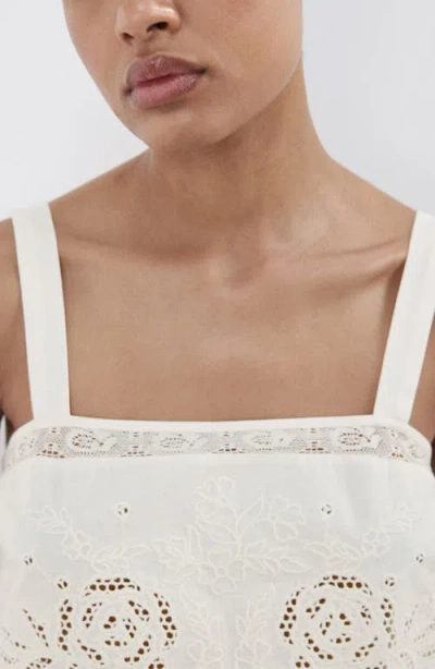 Mango Embroidered Tank In White