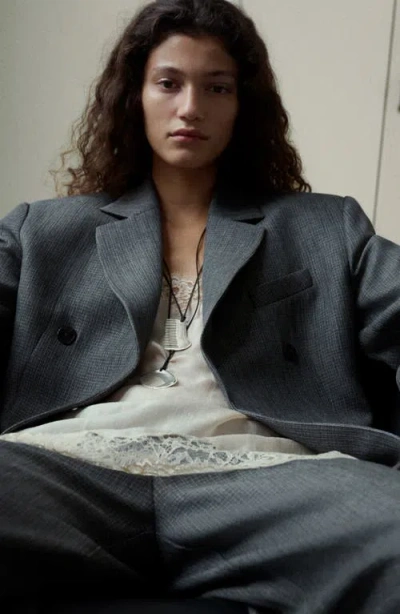 Mango Double Breasted Suit Jacket In Gray