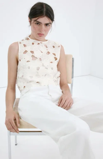 Mango Top With Openwork Embroidery In White