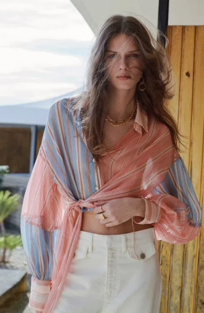 Mango Stripe Tie Hem Shirt In Multi