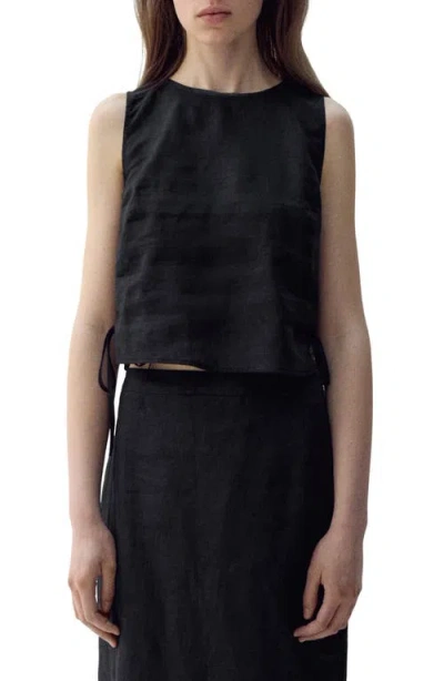 Mango Linen Top With Bows In Black