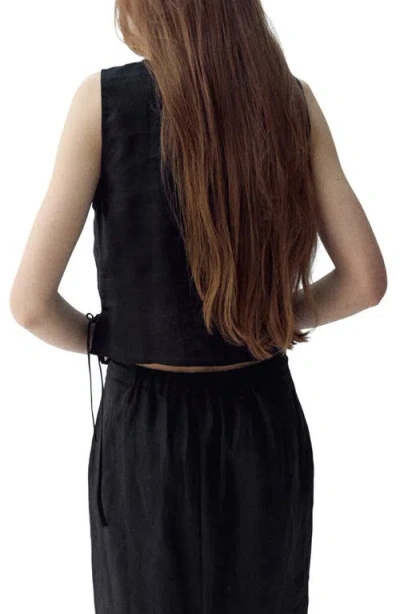 Mango Linen Top With Bows In Black