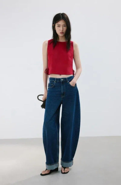 Mango Linen Top With Bows In Red