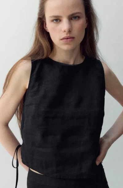 Mango Linen Top With Bows In Black