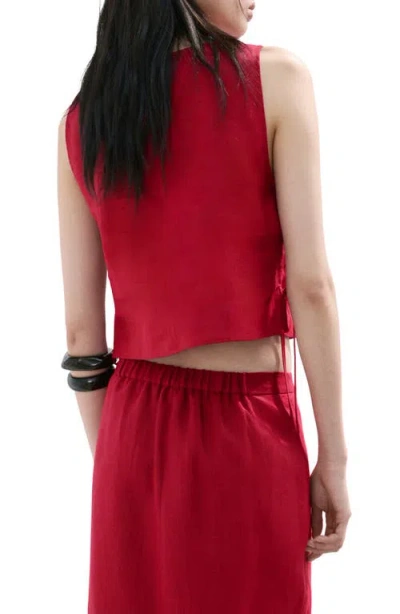 Mango Linen Top With Bows In Red