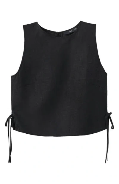 Mango Linen Top With Bows In Black
