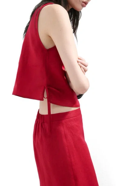 Mango Linen Top With Bows In Red