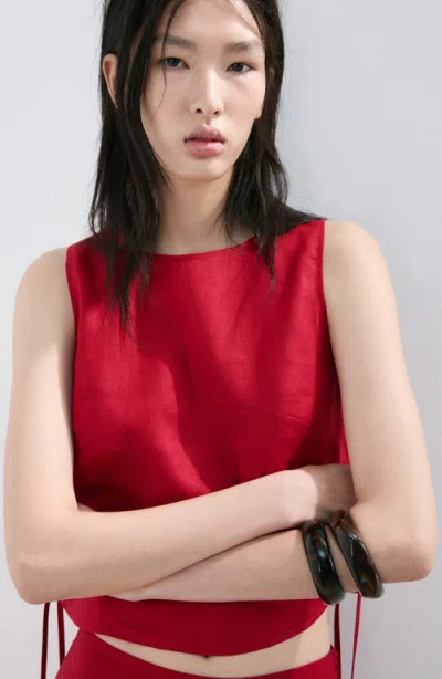 Mango Linen Top With Bows In Red