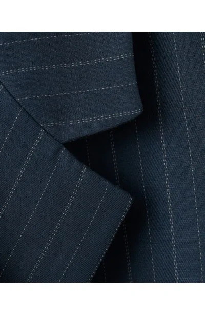 Mango Belted Pinstripe Jacket In Blue