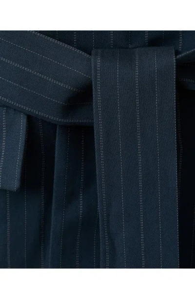 Mango Belted Pinstripe Jacket In Blue