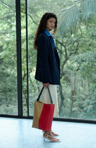 Mango Belted Pinstripe Jacket In Blue