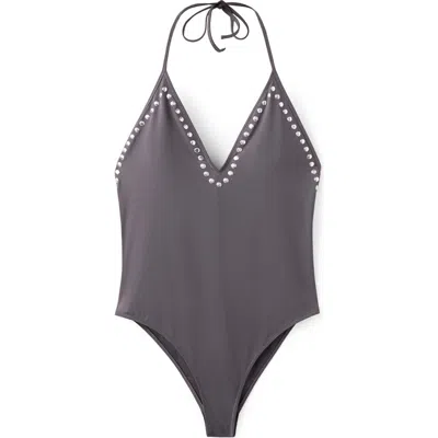 Mango Halter Swimsuit With Studs In Gray