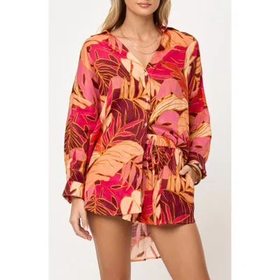 L*space Rio Button Front Linen Cover Up Tunic In Multi