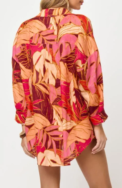 L*space Rio Button Front Linen Cover Up Tunic In Multi