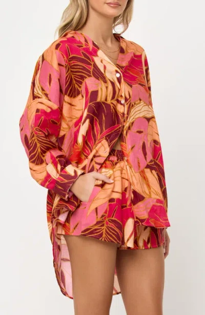 L*space Rio Button Front Linen Cover Up Tunic In Multi