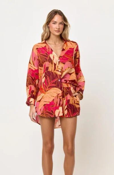 L*space Rio Button Front Linen Cover Up Tunic In Multi