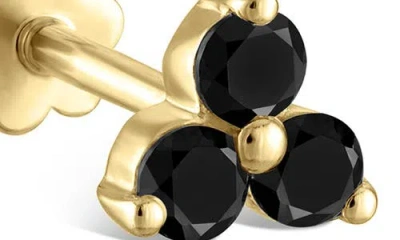 Maria Tash Black Diamond Trinity Single Threaded Stud Earring In Gold