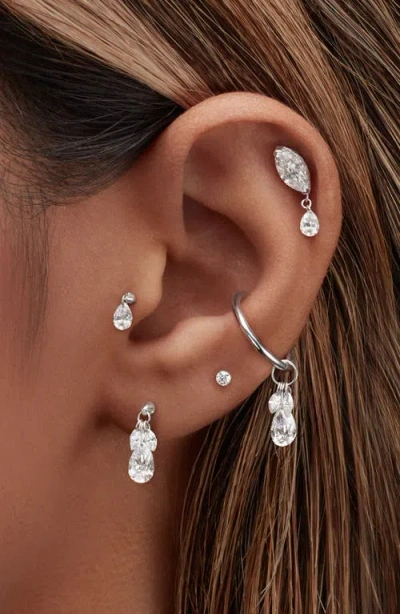 Maria Tash Single Floating Pear Diamond Charm Threaded Stud Earring In Gold