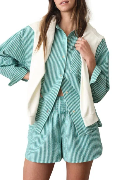 Marine Layer Isla Stripe Pull-on Seersucker Shorts In Blue