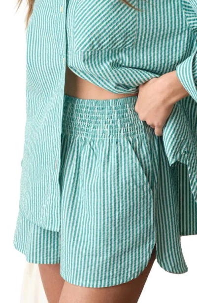 Marine Layer Isla Stripe Pull-on Seersucker Shorts In Blue