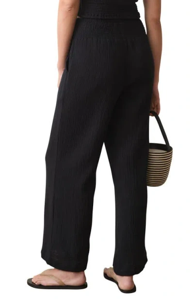 Marine Layer Isla Pull-on Double Cloth Wide Leg Pants In Black