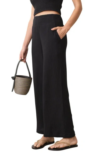 Marine Layer Isla Pull-on Double Cloth Wide Leg Pants In Black