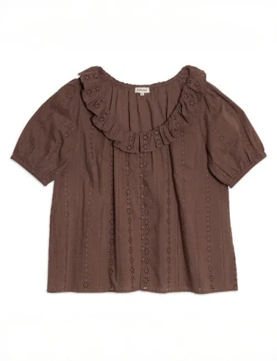 Albaray Ruffle Neck Button-front Blouse In Brown