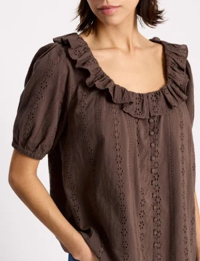 Albaray Ruffle Neck Button-front Blouse In Brown