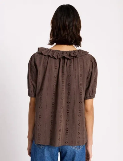 Albaray Ruffle Neck Button-front Blouse In Brown